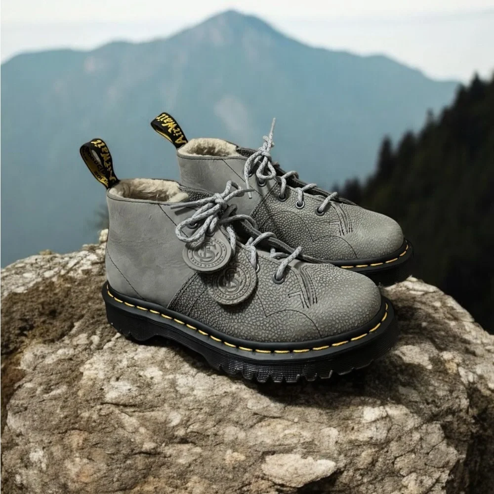 Dr. Martens Church Nubuck and Pebble Monkey Boots. Grey Lace-Up Boots. NWOB